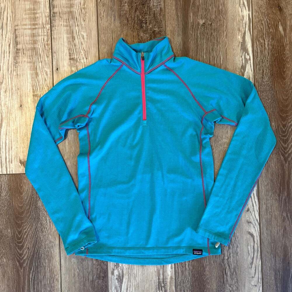 Patagonia Girls Capilene Heavyweight 1/4 Zip Baselayer Pullover L 12 Teal Pink